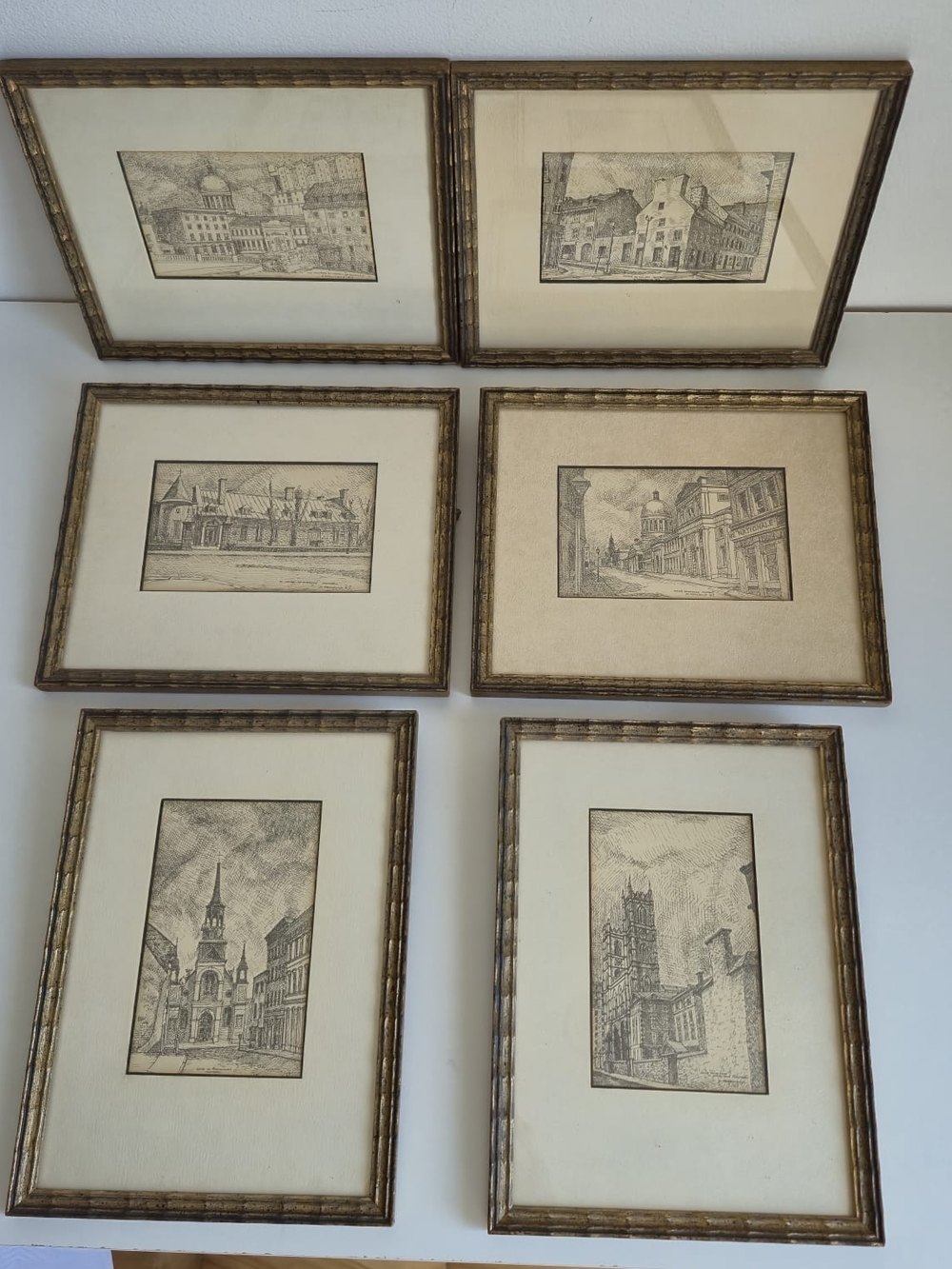 Set of 6 Vintage P. Beauchamp Montreal Ink Sketches (1967) – Framed